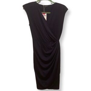 V-Neck Sheath Faux Wrap Navy Dress NWT Size Medium